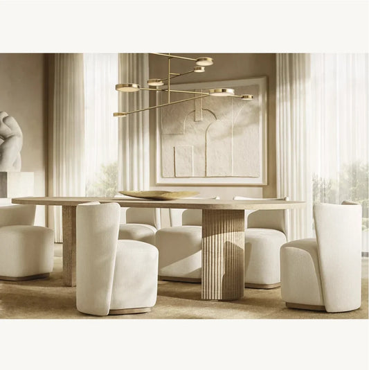 Byron Rectangular Dining Table – Italian Classico Travertine Art Deco Statement Piece