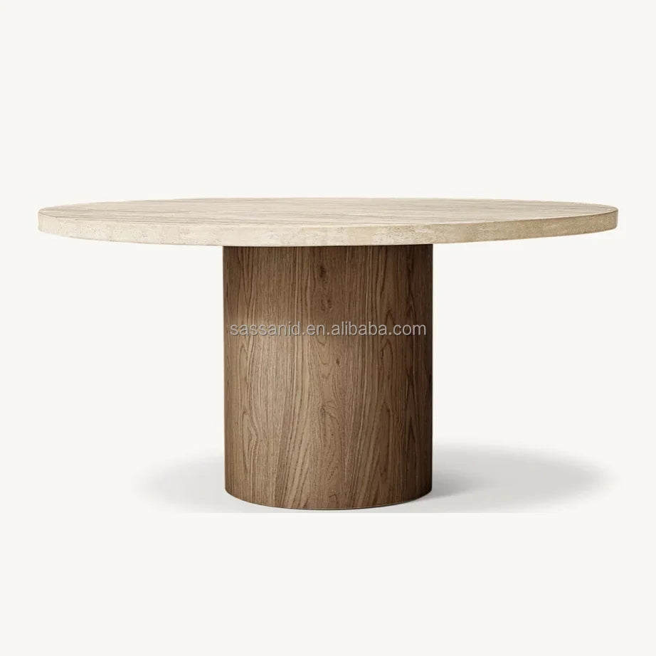 Mizu Round Dining Table – Minimalist Travertine Statement Piece | 1601596880015