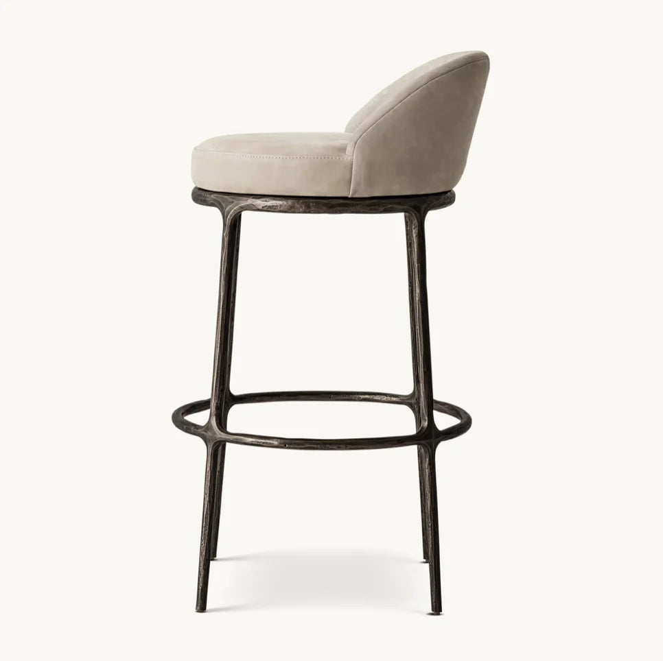 Swivel Bar Stool – Hand-Forged Artisan – Metal & Fabric – Modern Statement | 1601193760156