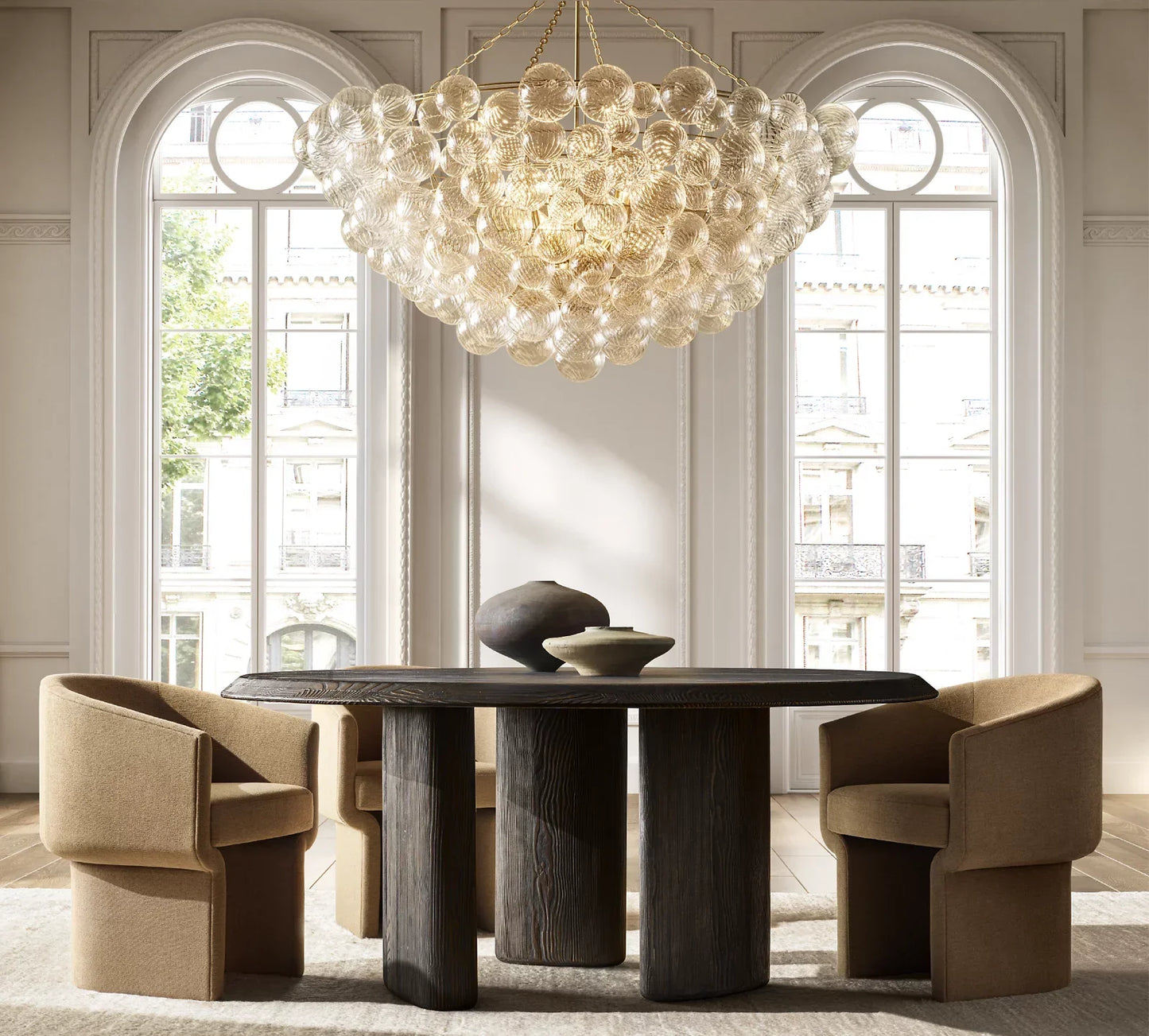 Round Dining Table Minimalist Sculptural Form in Douglas Fir – European Statement
