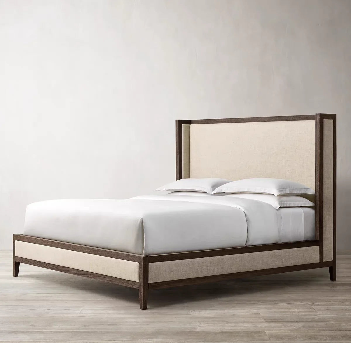 American Retro Platform Bed – Solid Wood French Soft Bag Upholstery