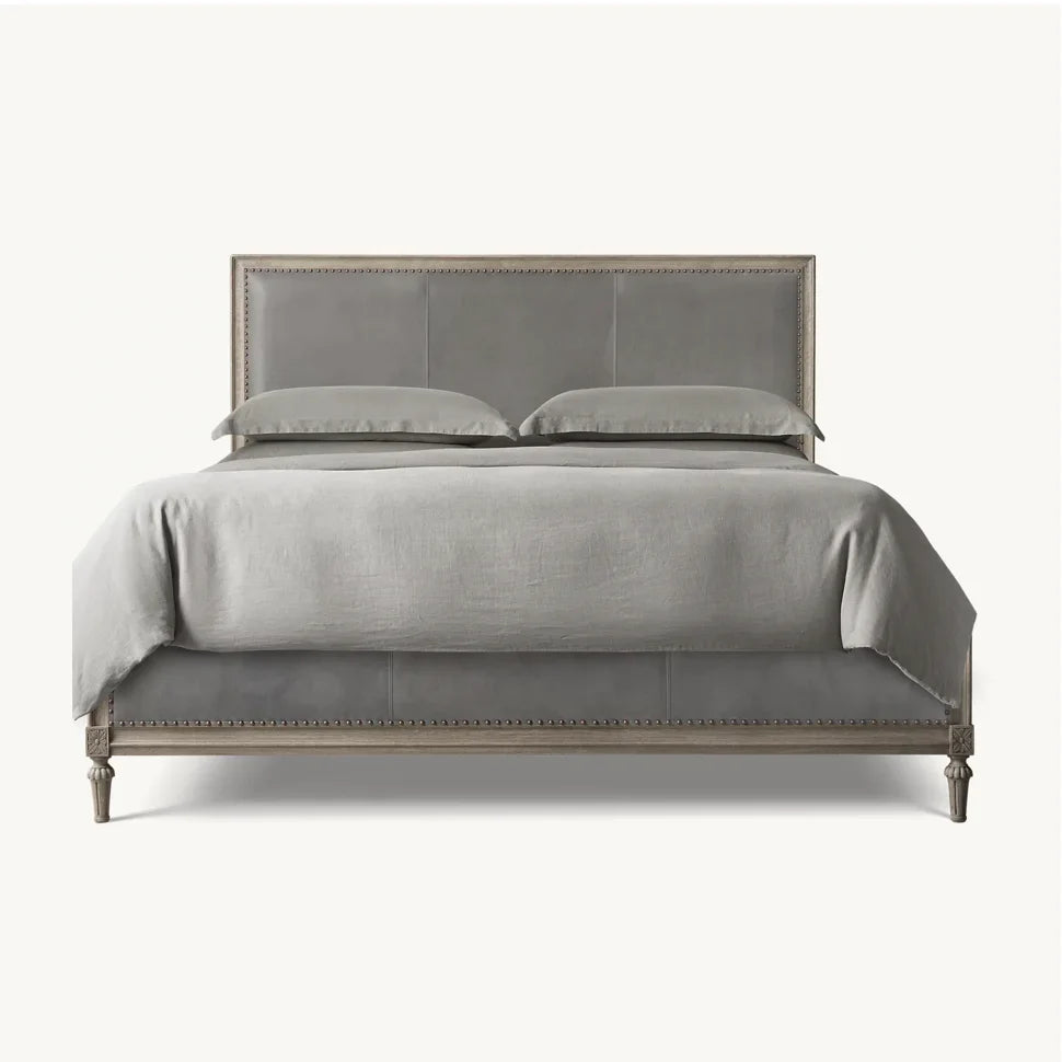 Leather Panel Bed – Tufted Headboard in Antiqued Oak by Re Home | 1601313095442