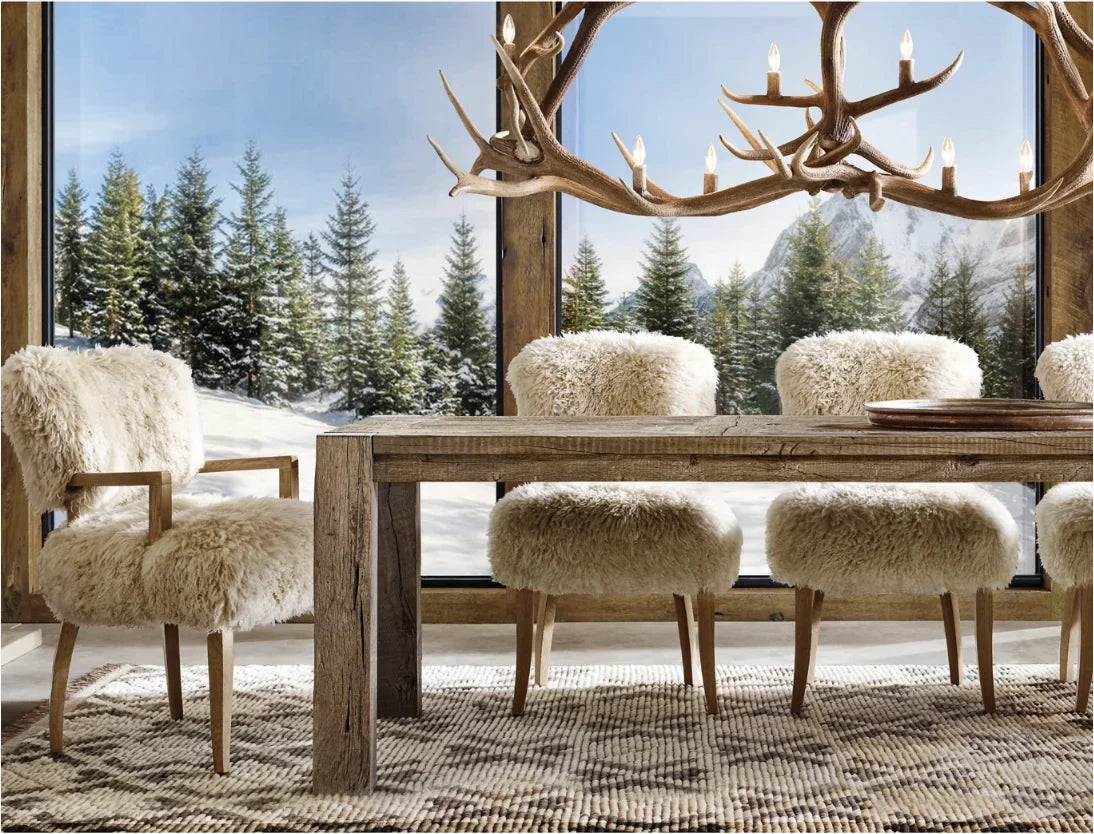 French 1940s Dining Armchair – Sheepskin & Solid Oak Contemporary Luxury