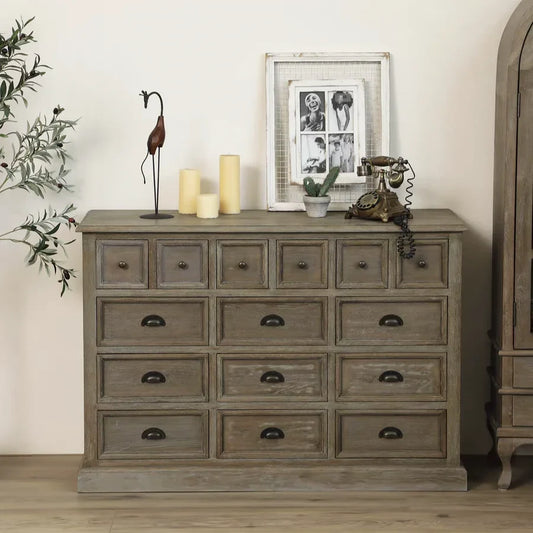 15-Drawer Storage Chest – Vintage French-Style Solid Birch Dresser