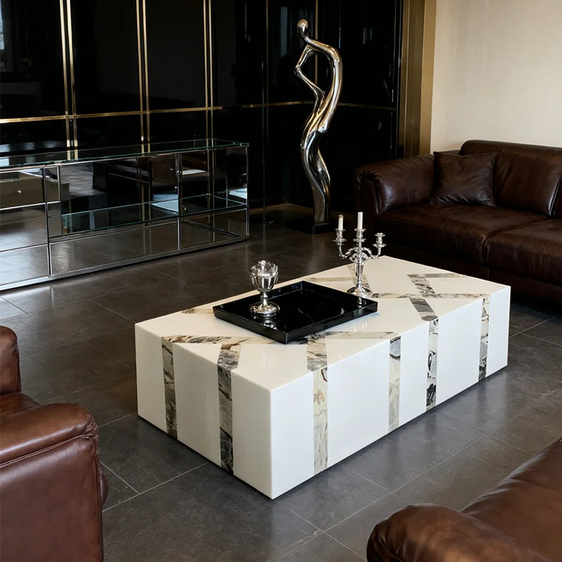 Modern Rectangular Marble Coffee Table Minimalist Italian Style