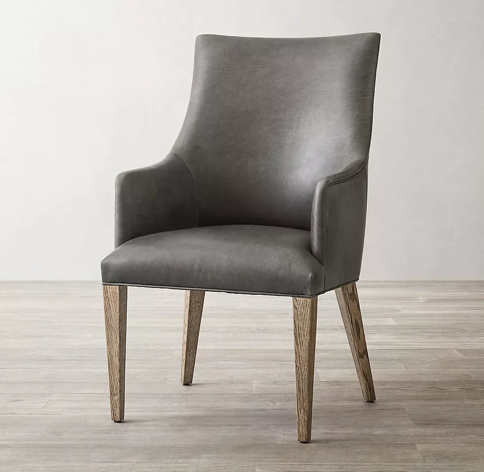 Mid-Century Leather Dining Chair – Solid Oak Geometric Statement Piece