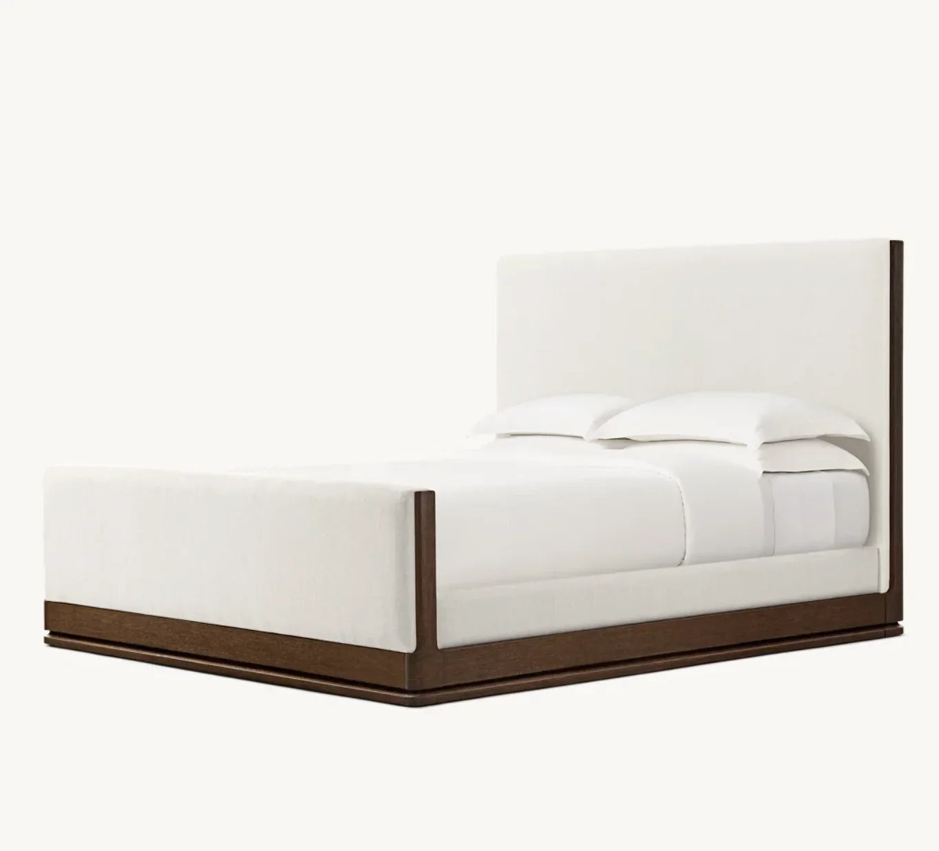 Upholstered Panel Bed – Sculptural Platform – Brushed Oak