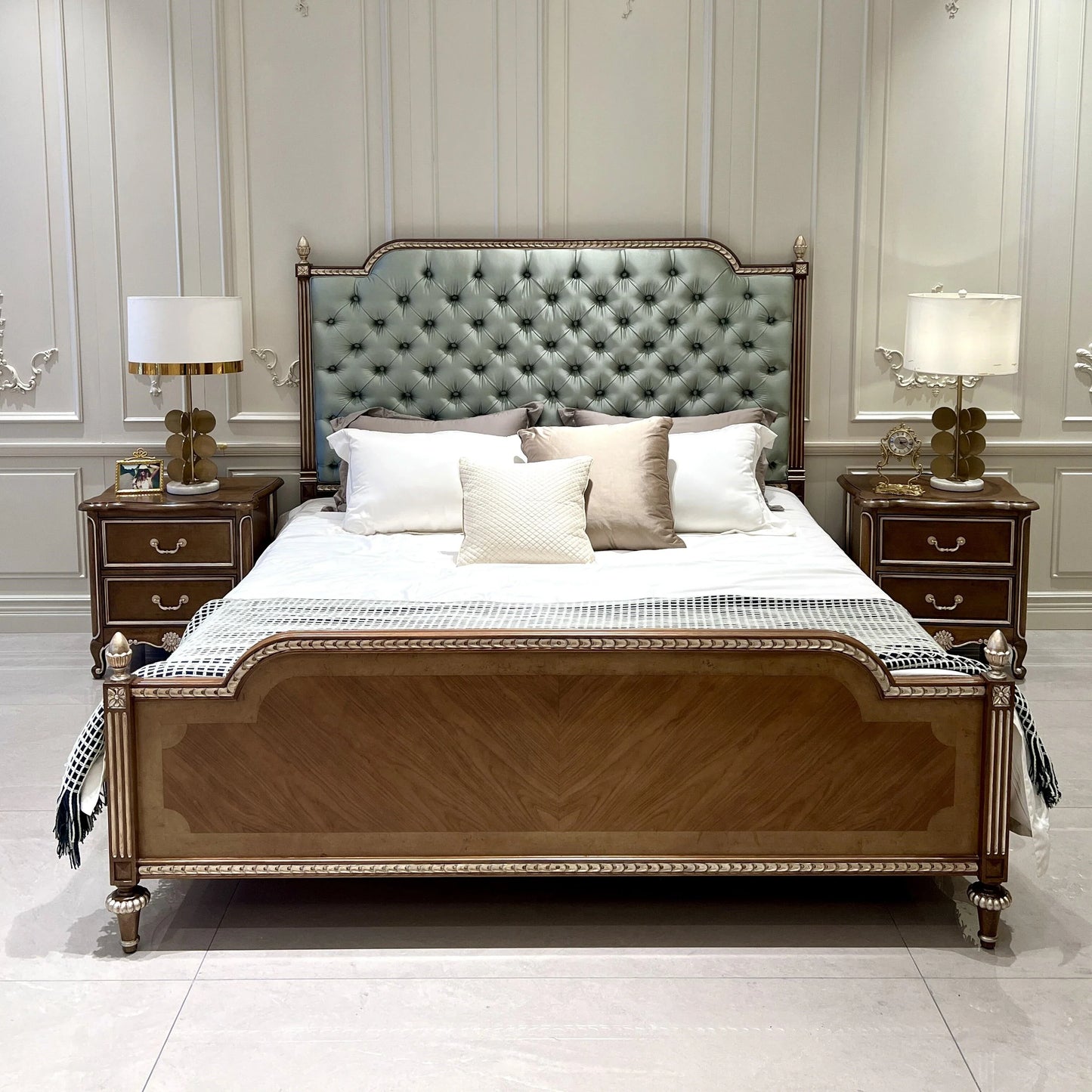 French Platform Bed – Upholstered Solid Birch Luxury Statement Piece | 26-170