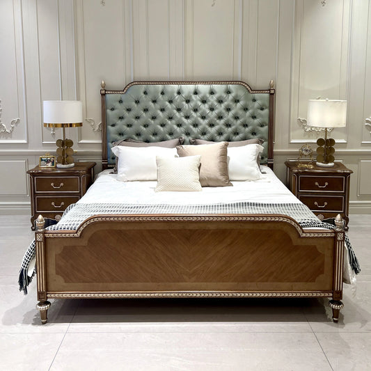 French Platform Bed – Upholstered Solid Birch Luxury Statement Piece | 26-170