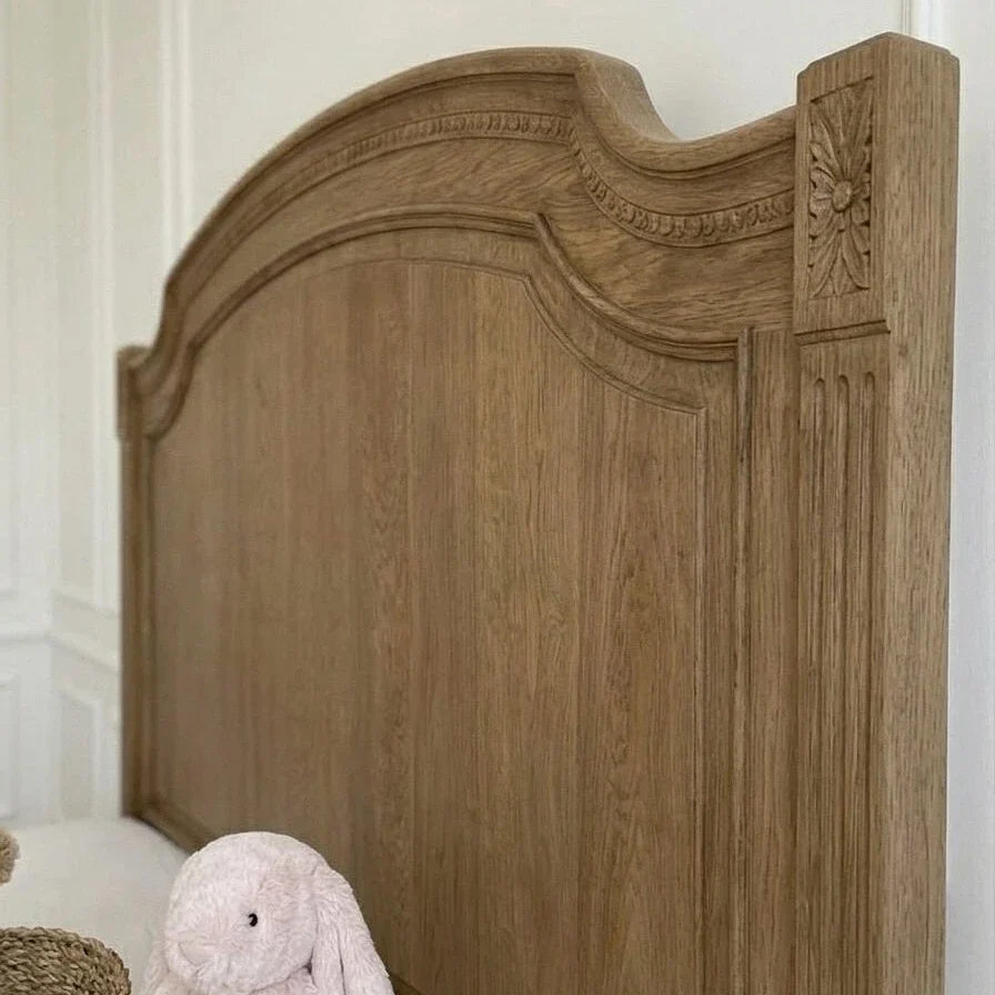 French Retro Carved Bed – Antique Birch Solid Wood Statement Piece | 26-31