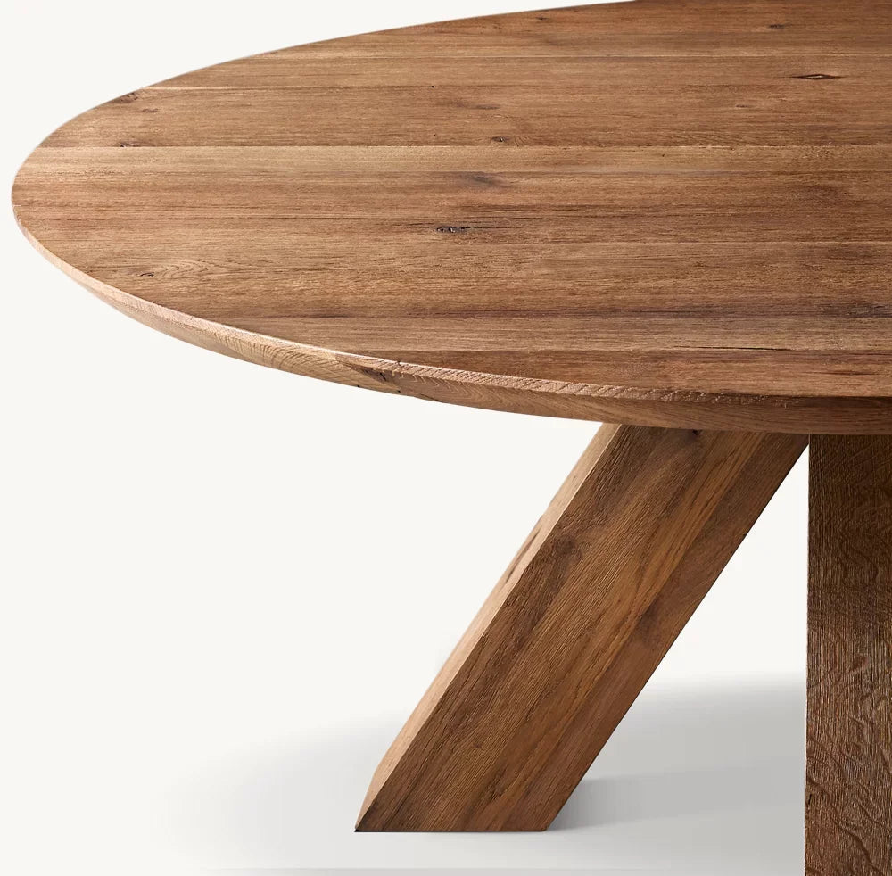 Round Dining Table – Cracking Oak Texture in Brule Umber Statement Piece