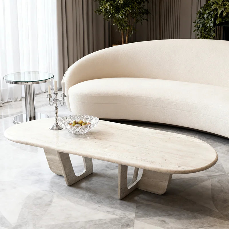Luxury Oval Natural Marble Coffee Table Modern Italian Style for Villa