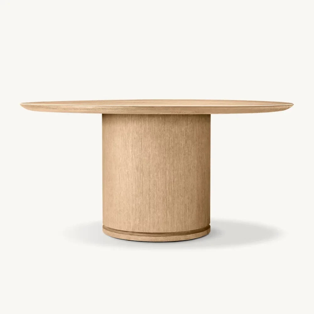 Round Dining Table 60" – Mid-Century Brushed Oak – Solid Wood | 1600934229981