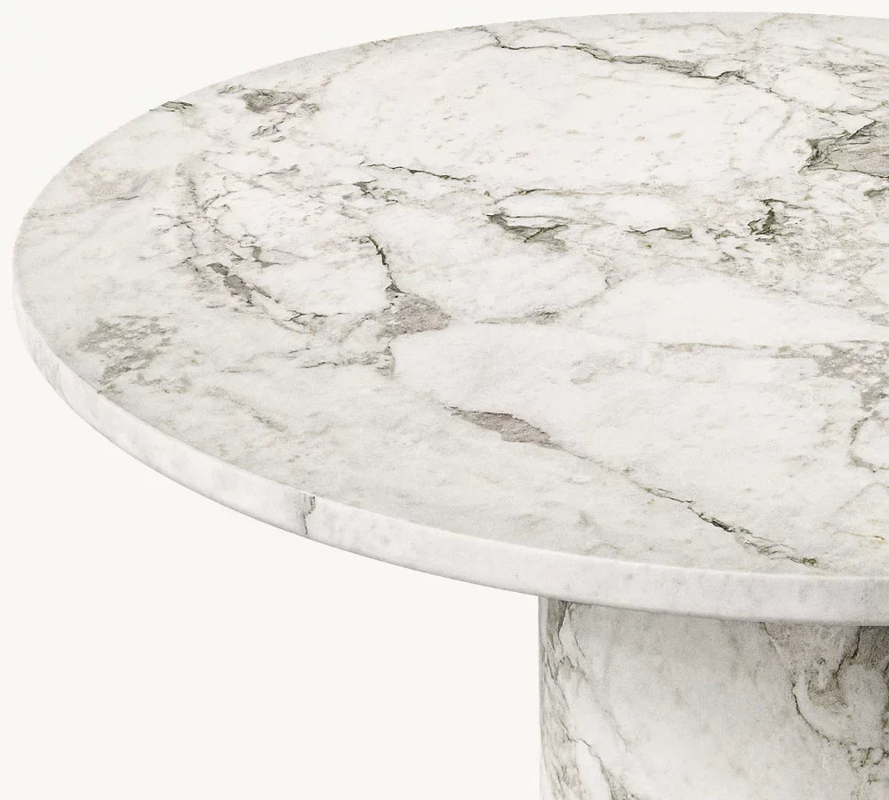 Round Dining Table Mid-century Design – Italian Arabescato Marble Statement Piece