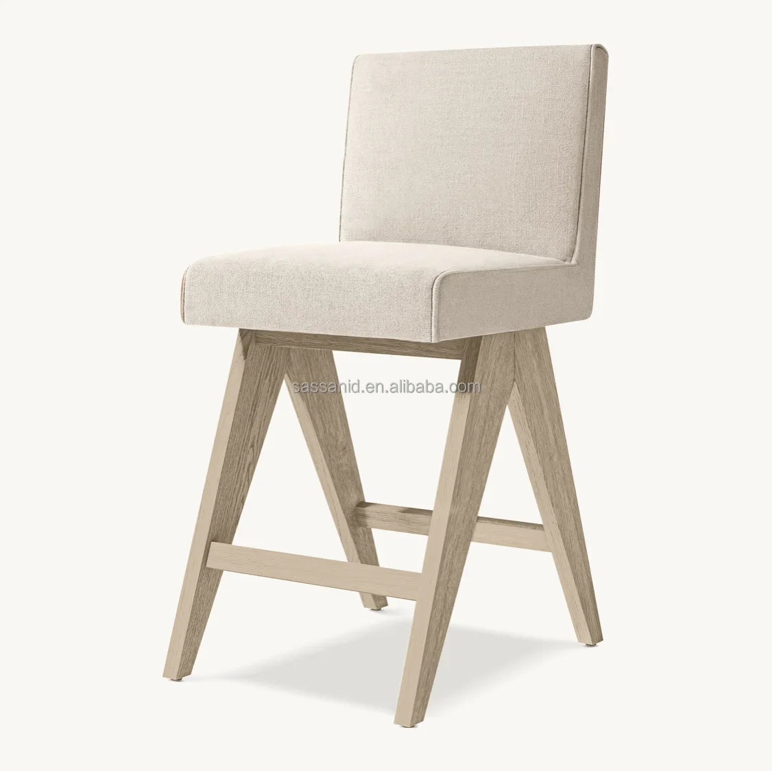 Midcentury Modern Bar and Counter Stools – Solid Oak Frame with Performance Fabric Upholstery