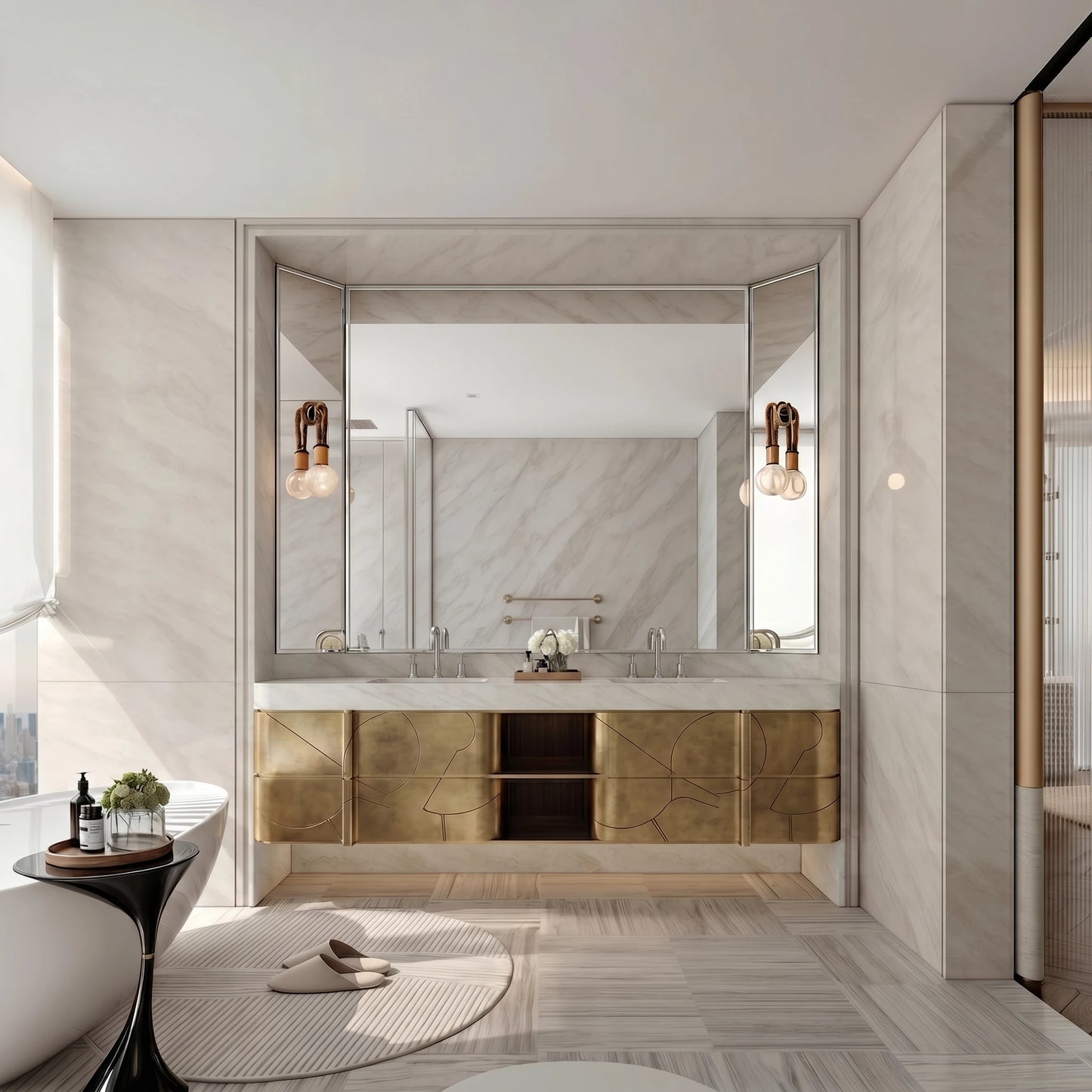 Wall Mounted Bathroom Vanity Set with Double Sink 160-200cm