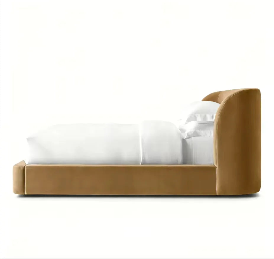 Italian Minimalist Upholstered Bed – Wrap-around Rice White Velvet Statement Piece