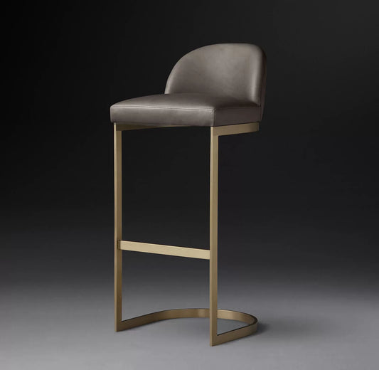 Italian Leather Bar Stool – Berkshire Leather and Burnished Brass Frame