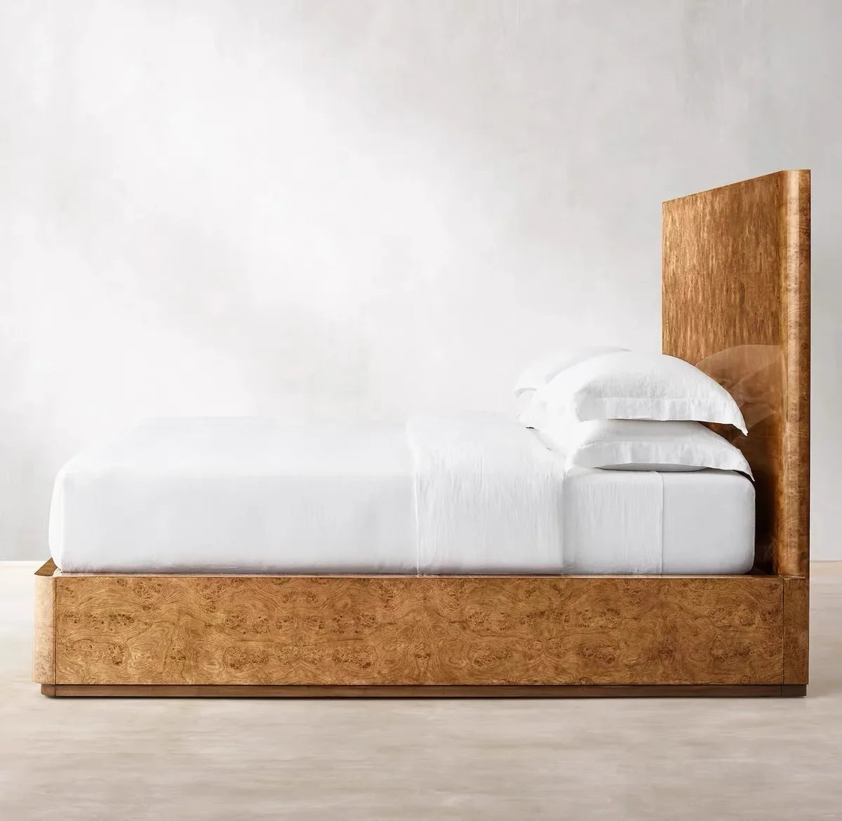 French Vintage Solid Wood Bed – Minimalist Knotty Oak Midcentury Modern Frame