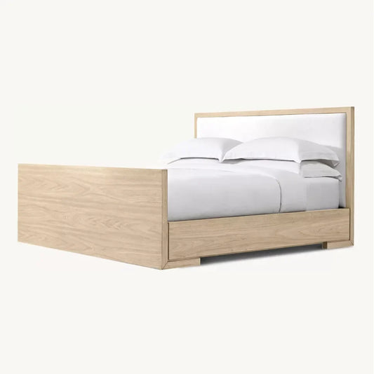 Enzo Fabric Panel Bed – Postmodern Sculptural Platform in Walnut | 1601318833530