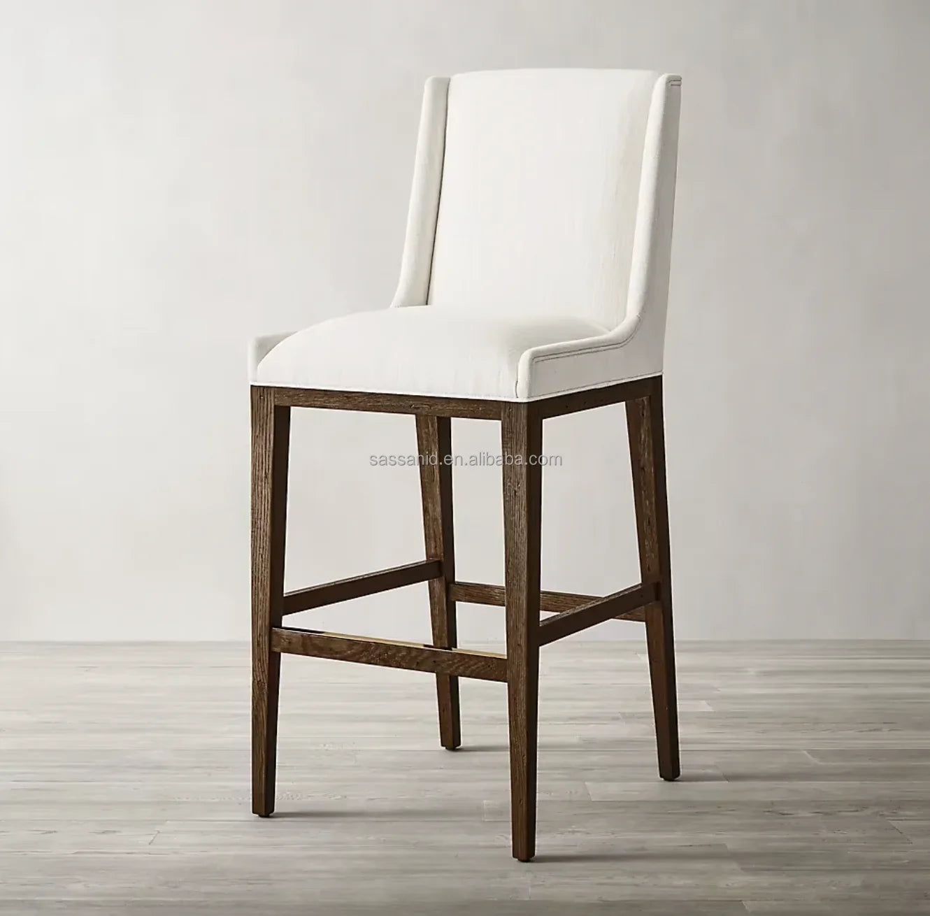 Leigh Armless Bar Stool – Mid-Century Geometric Oak – Minimalist Fabric Statement Piece