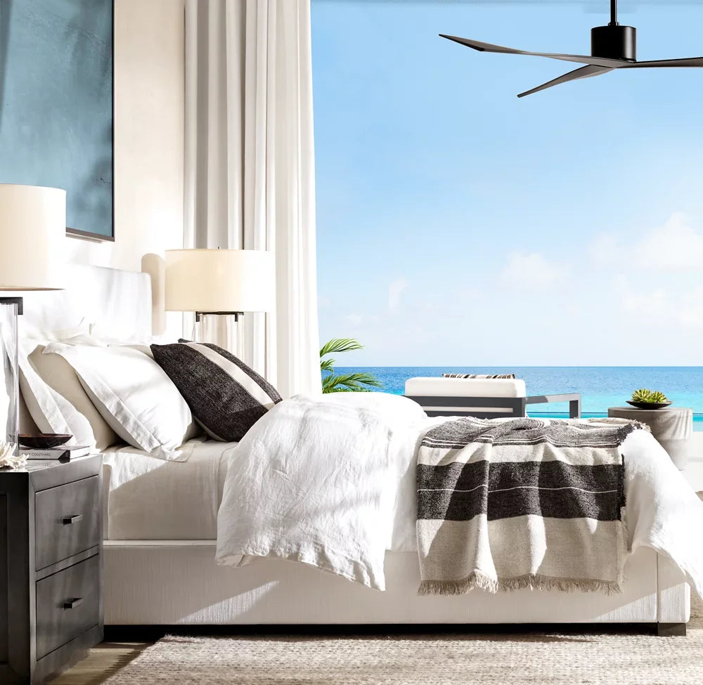 Upholstered Platform Bed with Slipcovered Headboard – Berkshire Leather Modern Piece