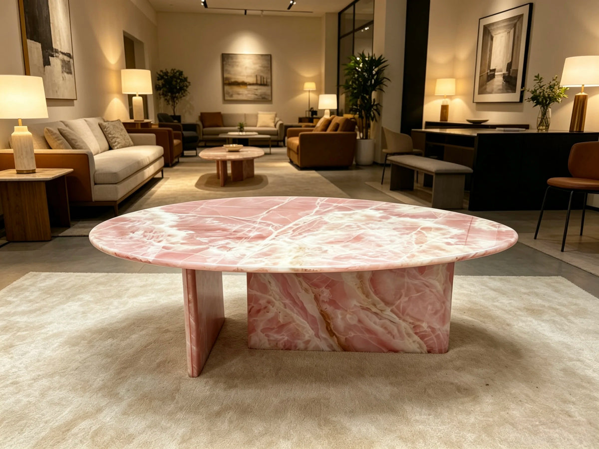 Luxury Water-Drop Pink Jade Marble Coffee Table Modern Minimalist Italian Style