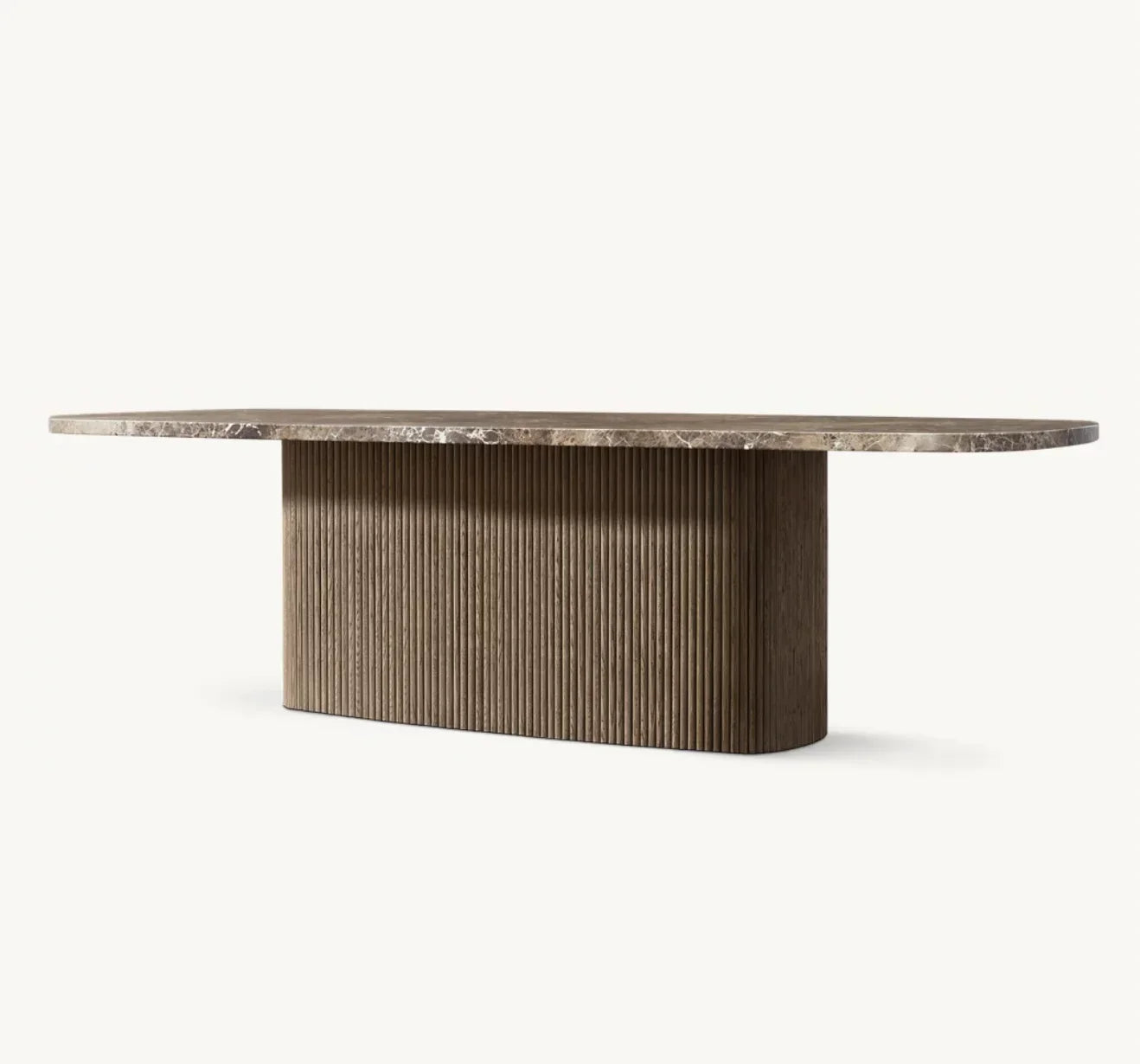 Contemporary Pedestal Dining Table – Spanish Emperador Marble and Oak