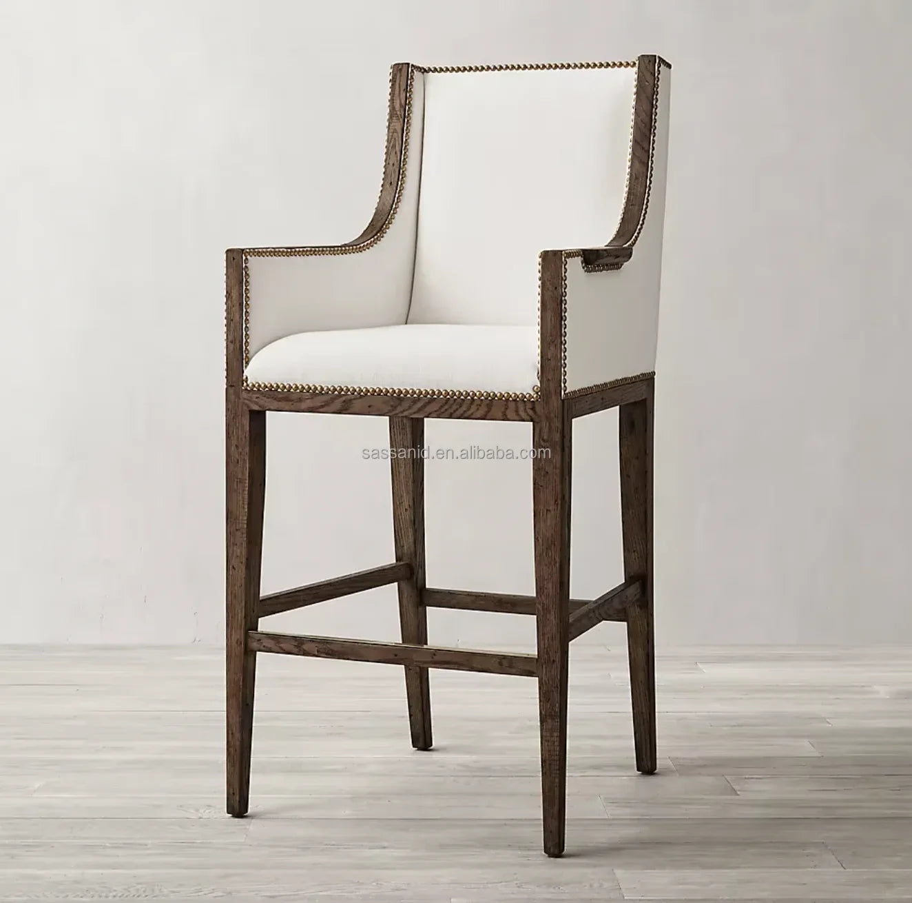 Mid-Century Modernist Bar & Counter Stool – Solid Oak & Upholstered Piece