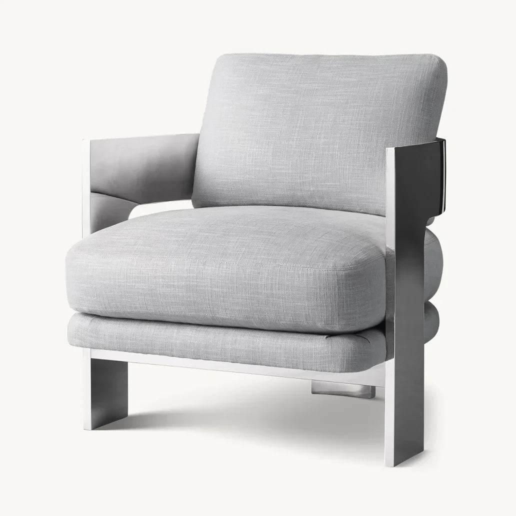 Lounge Chair – Geometric Silhouette in Polished Stainless Steel – Baughmann