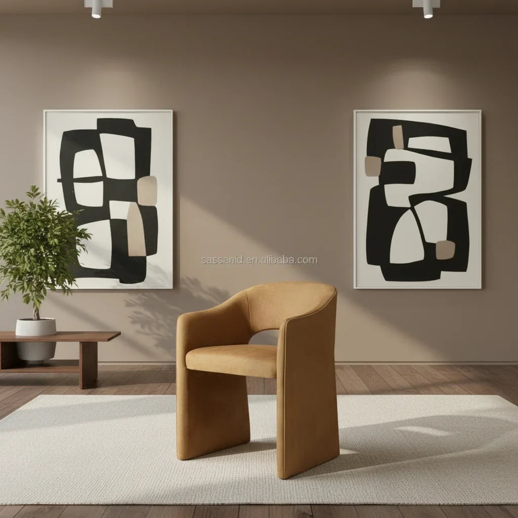 Dining Armchair – Postmodern Design – Camel Leather & Oak – Statement Piece