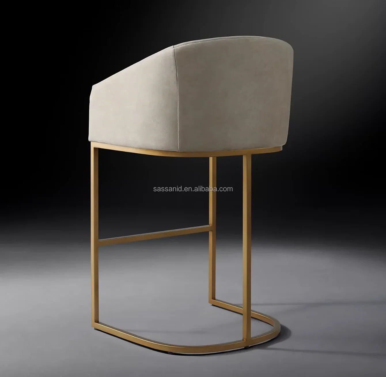 Barrelback Slope Arm Stool – Italian Leather & Burnished Brass Statement Piece