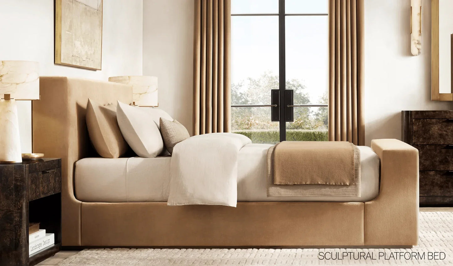 Contemporary Fabric Panel Platform Bed – Slipcovered Luxury Bedroom Statement Piece