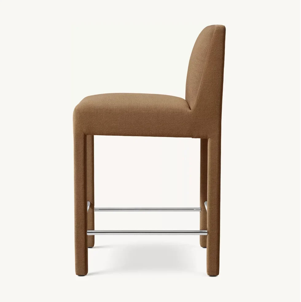Sculptural Belgian Bar Stool – Mona Fabric Oak Statement Piece | 1601267443931