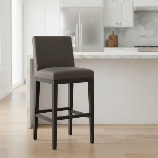 Morgan Bar & Counter Stool – Armless Mid-Century Grey Oak & Leather Statement Piece