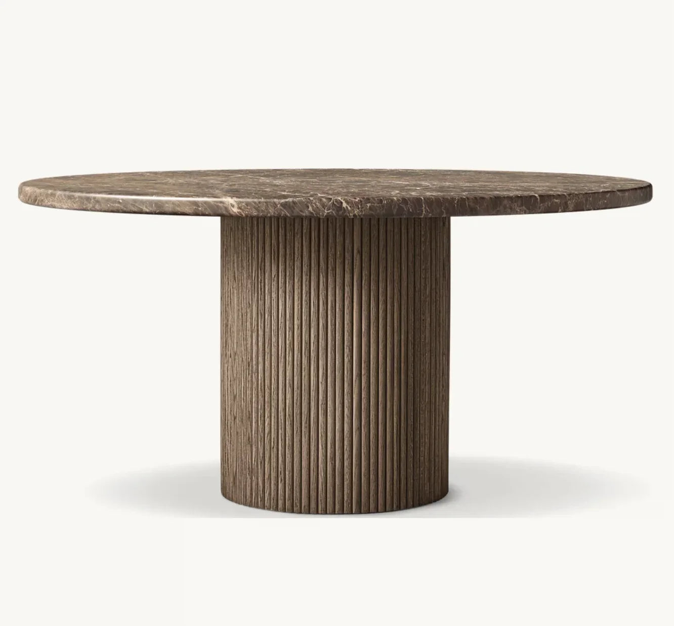 Round Dining Table – Sculptural Spanish Emperador Marble & Oak Statement Piece