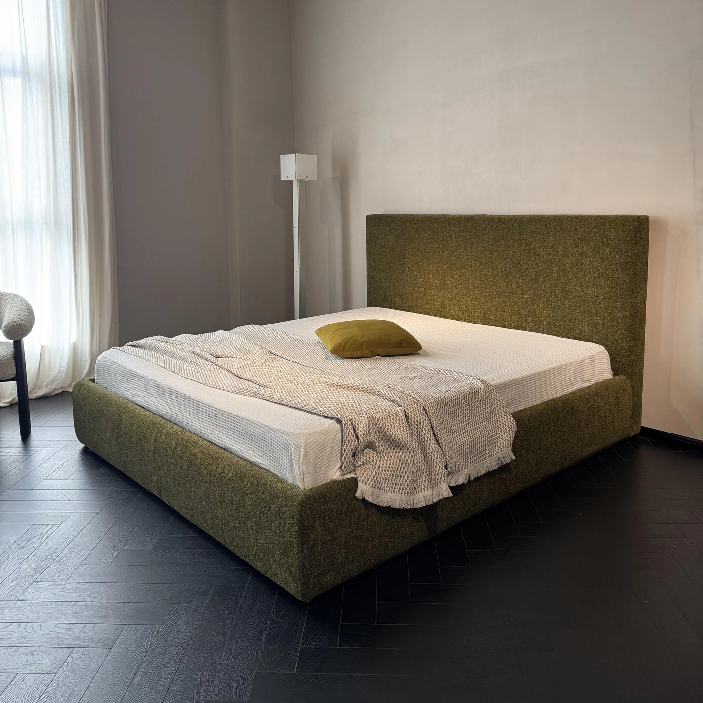 Upholstered Bed with High Headboard – Fabric Modern Statement Piece | 26-136