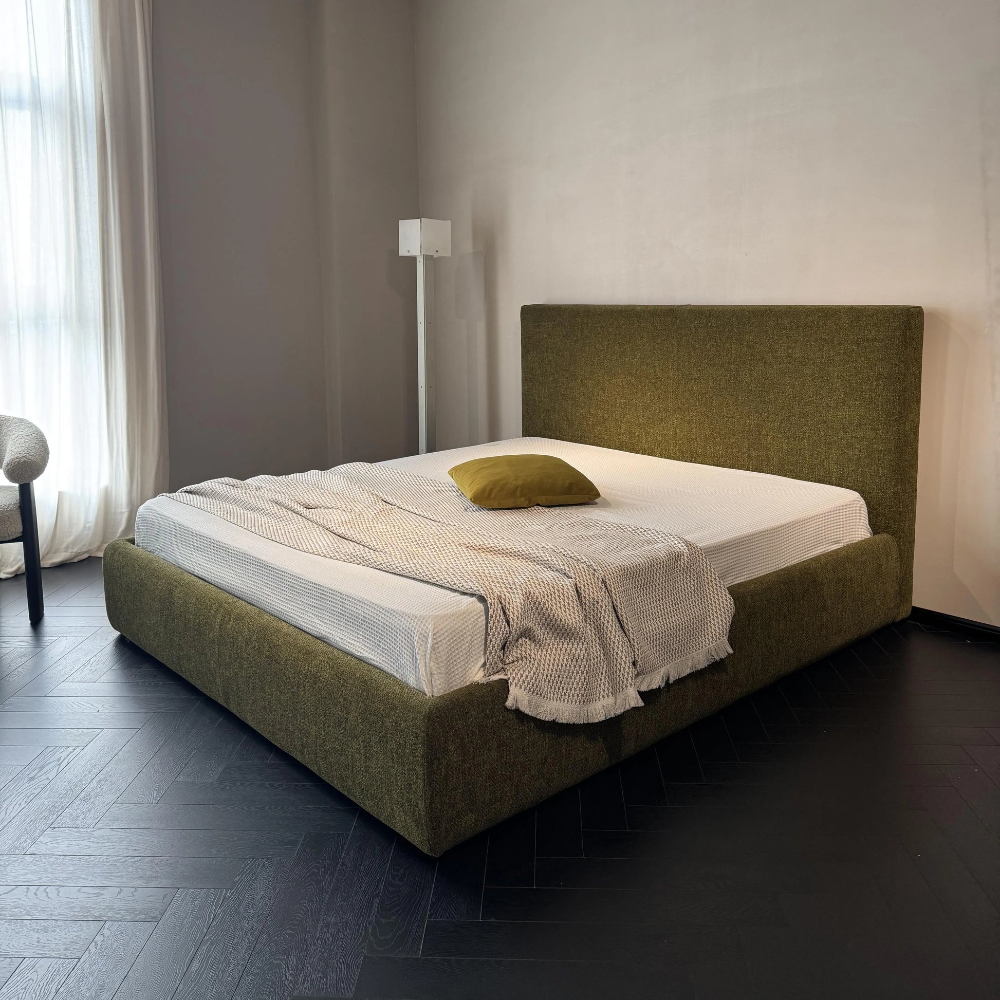 Upholstered Bed with High Headboard – Fabric Modern Statement Piece | 26-136