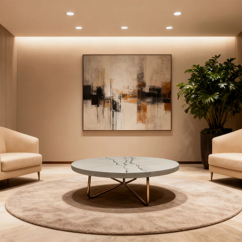 Luxury Round Quartz Stone Coffee Table Modern Italian Style for Villa