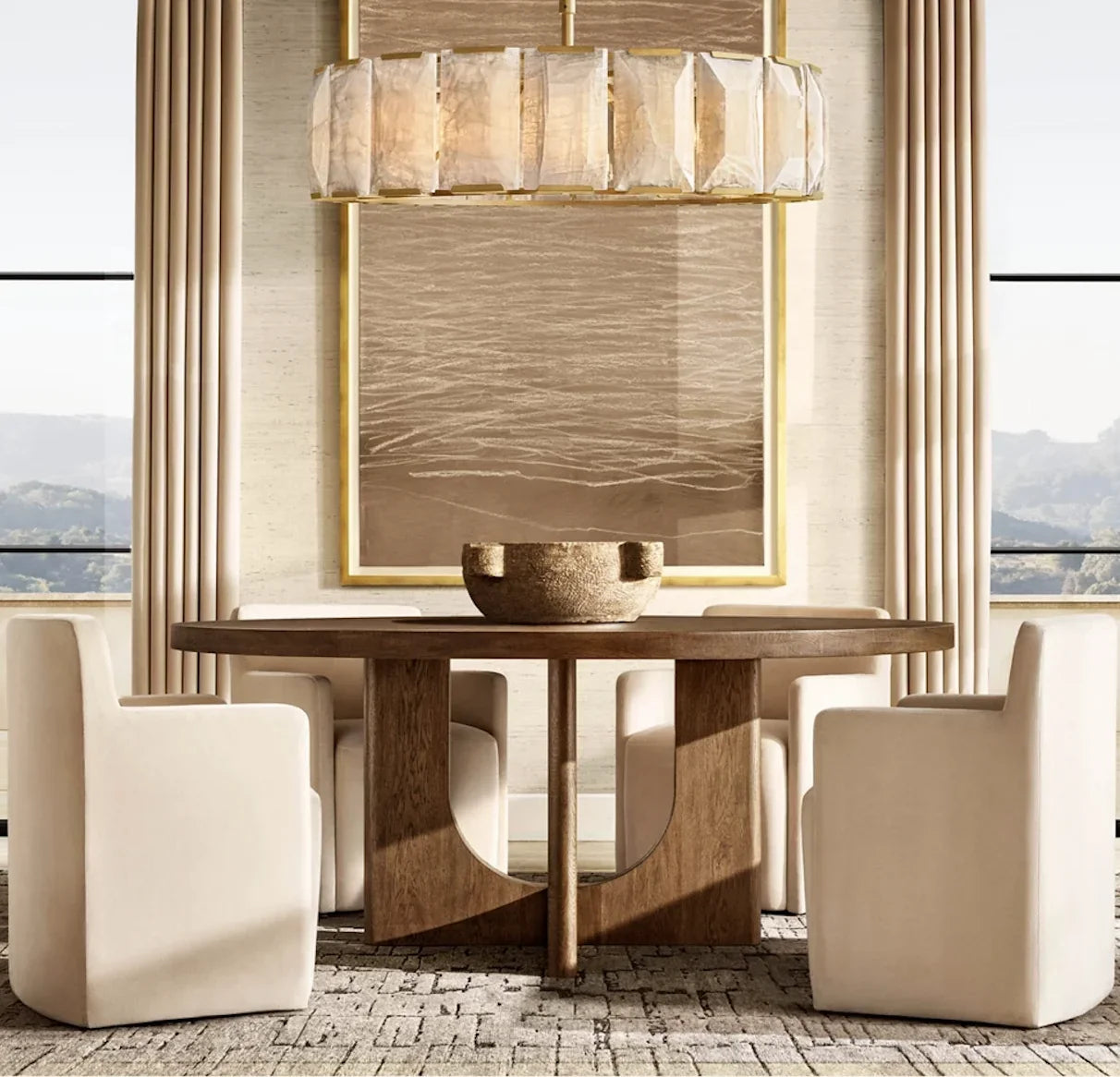 Contemporary French Design Round Dining Table – Solid Wood Statement Piece