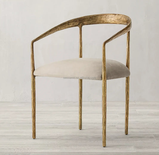 Hand Forged Metal Dining Chair – Curved Leather Luxury Statement Piece