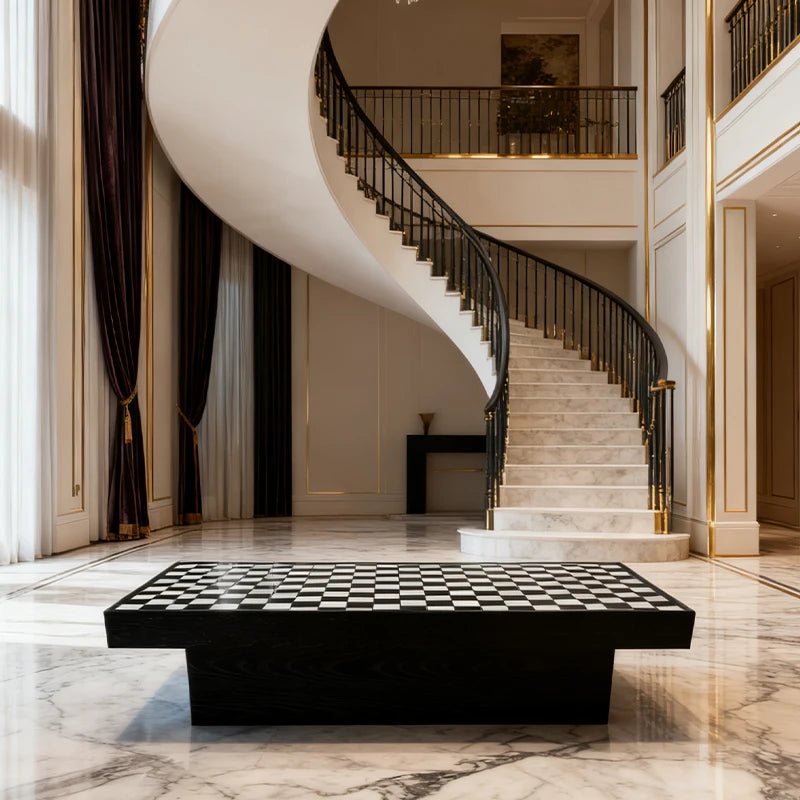 Modern Minimalist Marble Mosaic Coffee Table Luxury Italian Style for Villa