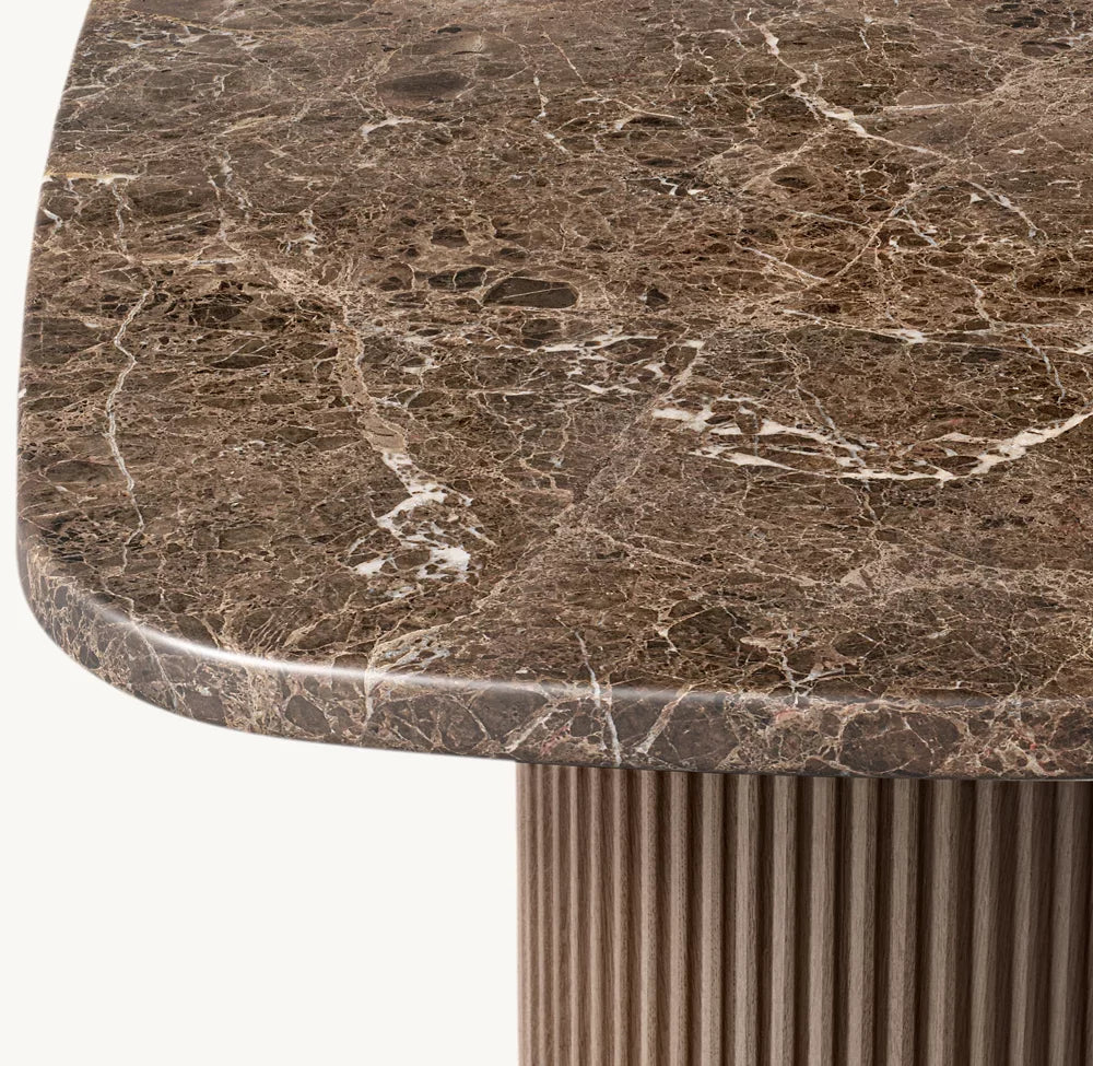 Contemporary Pedestal Dining Table – Spanish Emperador Marble and Oak