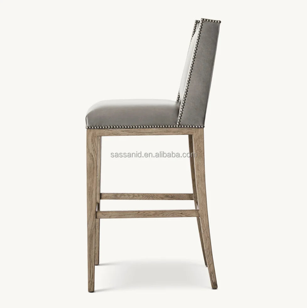 Bar & Counter Stool – Armless 1950s Modernist Leather and Solid Oak Statement Piece