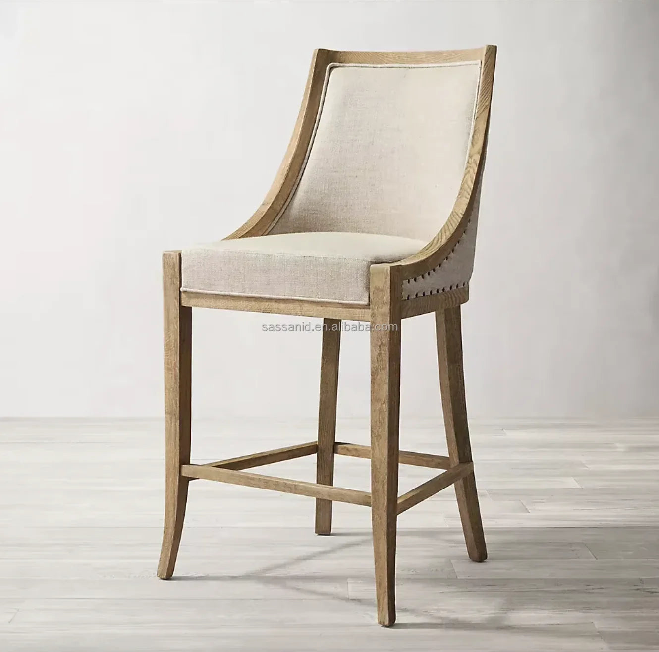 French Empire Bar & Counter Stool – Solid Oak Geometric Statement Piece