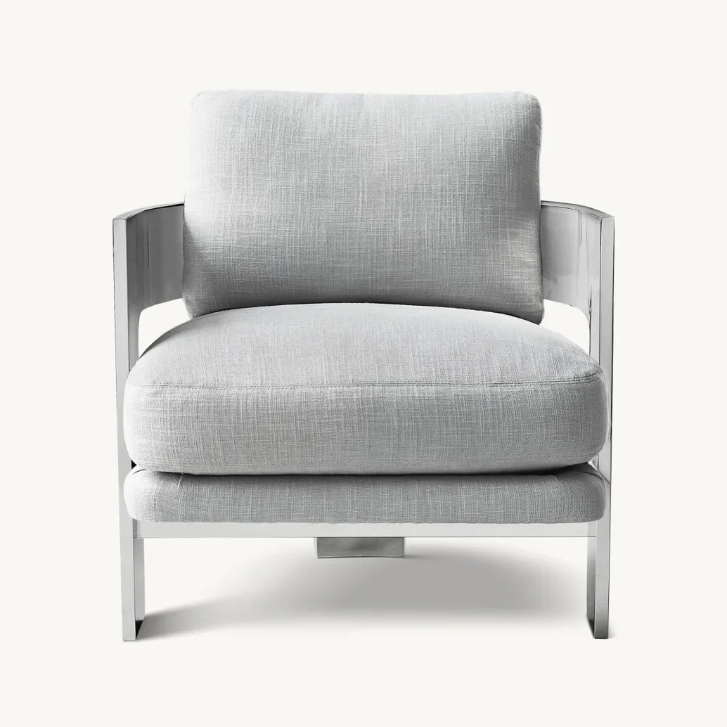 Lounge Chair – Geometric Silhouette in Polished Stainless Steel – Baughmann