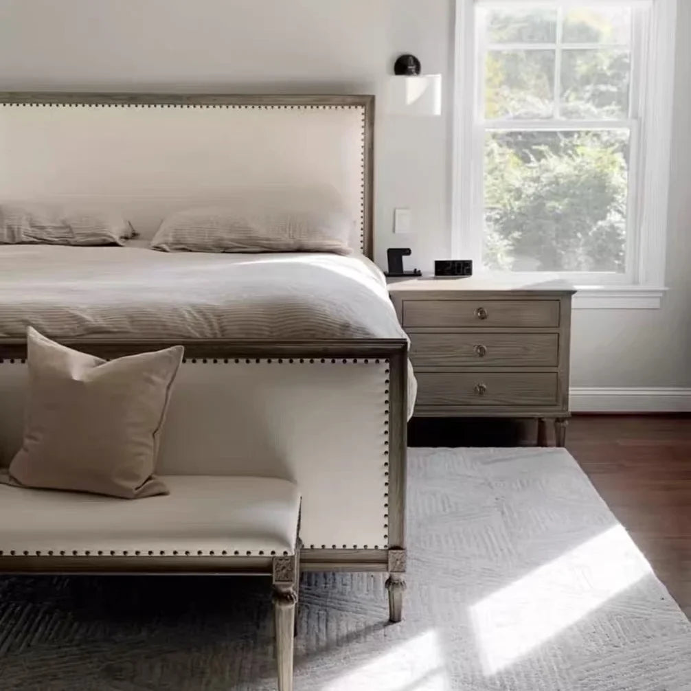 Solid Wood Bed – Upholstered Ash and Pine European Midcentury Design Piece