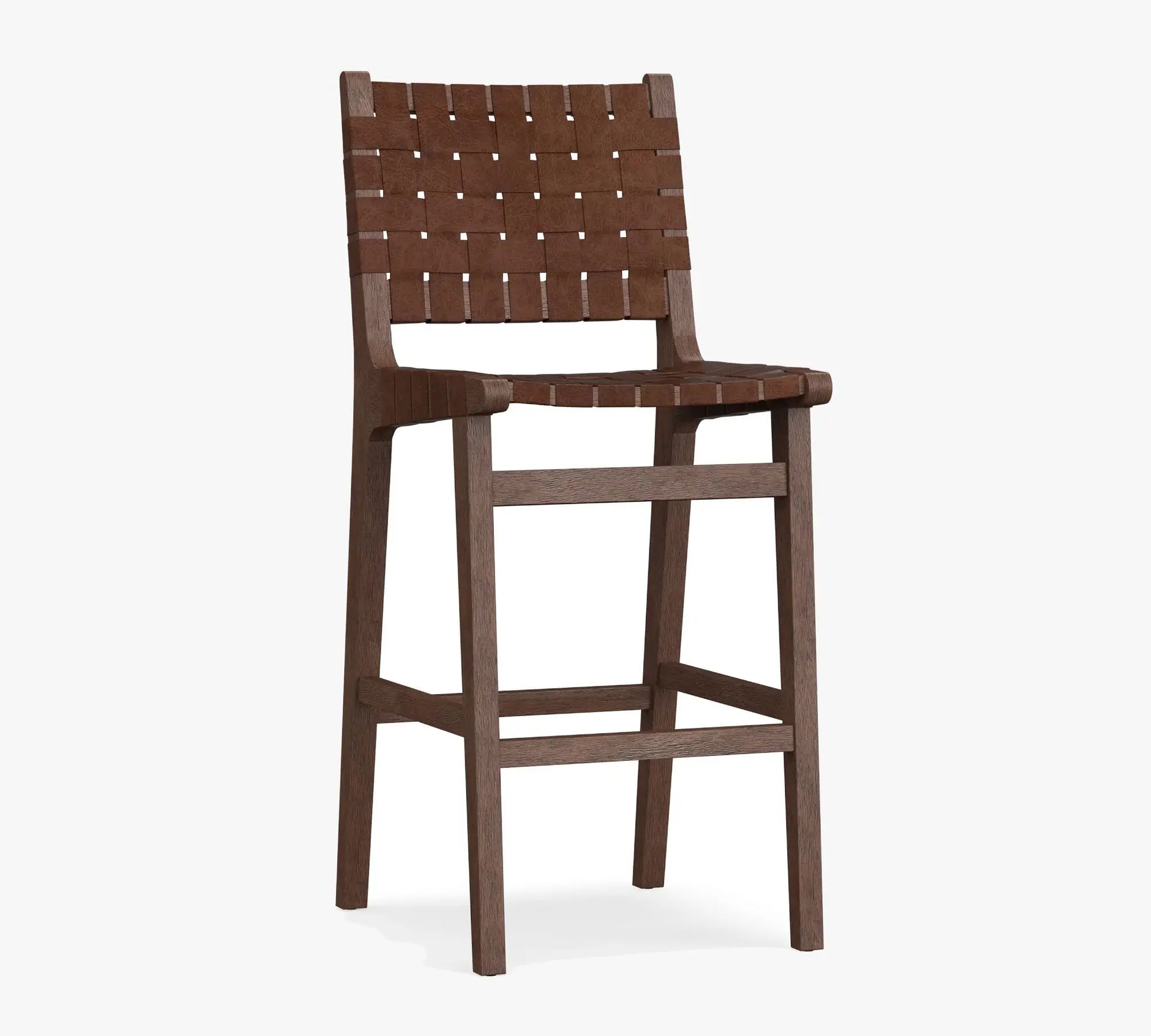 Woven Bar Stool – Sculptural Oak Frame Natural Leather Designer Piece | 1601085876553