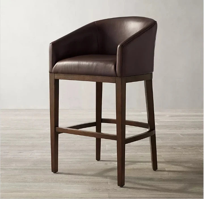 Morgan Barrelback Slope Arm Stool – Oak Leather Mid-Century Design