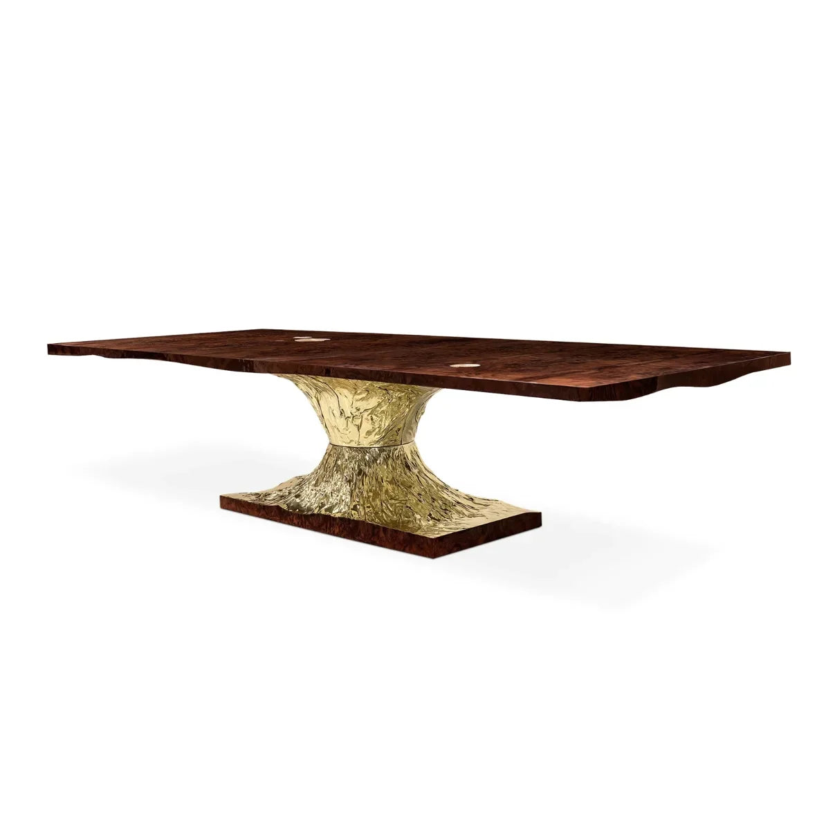 Rectangular Dining Table 130-Inch – Hammered Metal Base Walnut Statement Piece